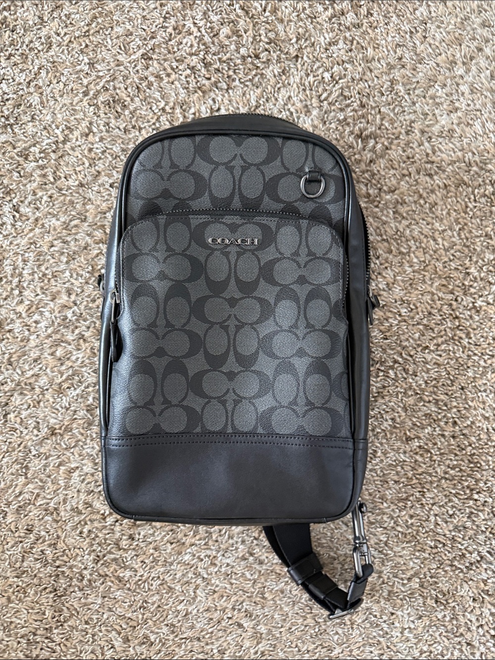Coach Men's Gray & Black Signature Sling Bag